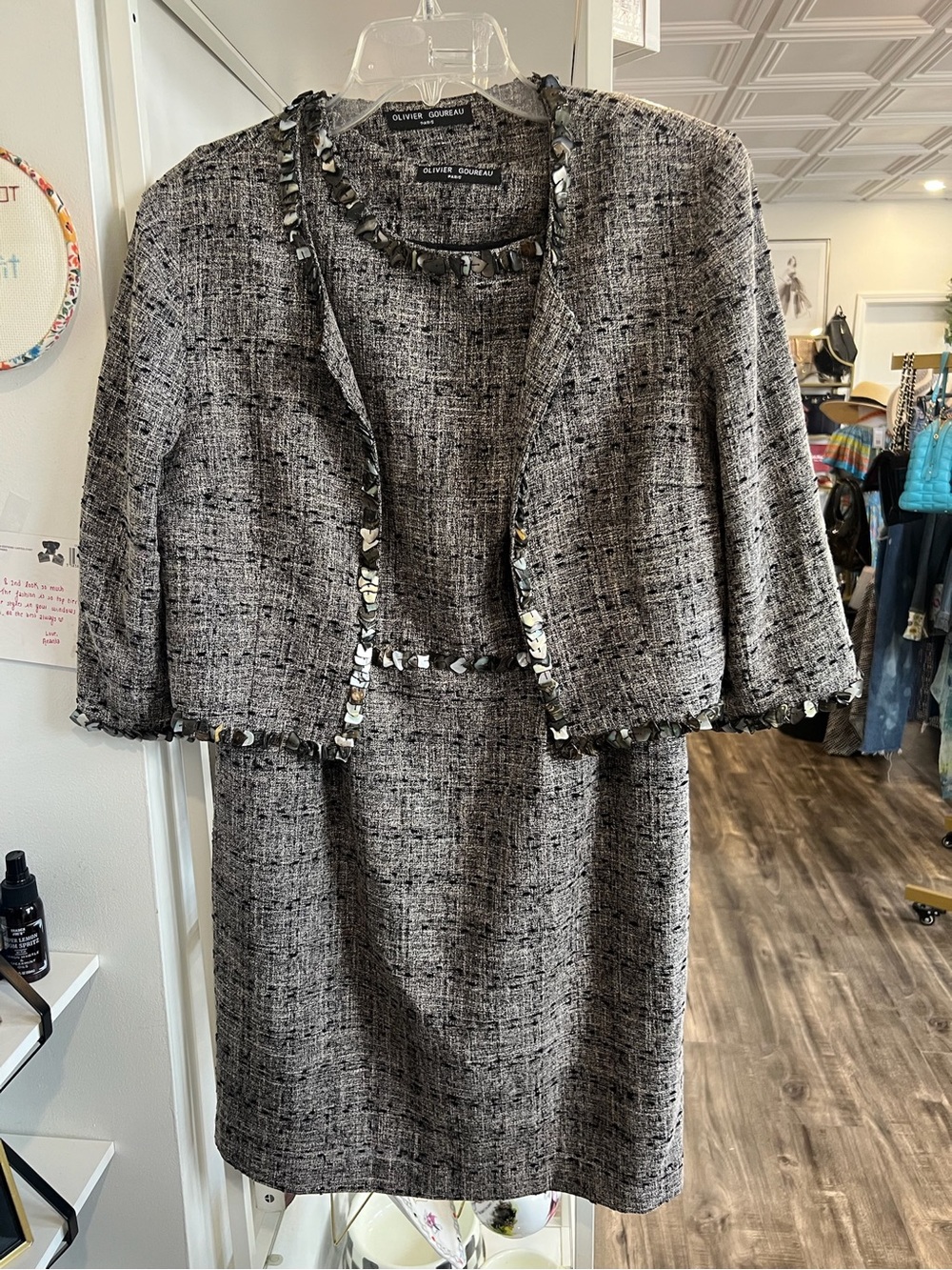 Olivier Goureau Gray Tweed dress Set with Cropped Jacket